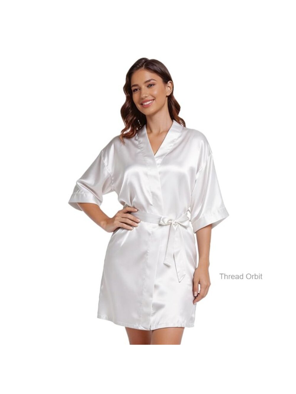 Short Silky Satin Kimono Robe with Pockets